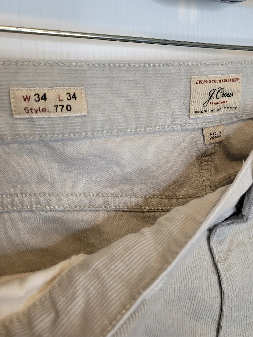 J Crew 770 Straight Fit Corduroy Pants 34x34 Stone Beige